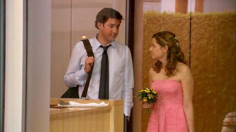 Jim and Pam  Planning to sneak to Youngstown, Ohio and get married but decide they should drop in on the gang at 'Cafe Disco' for a few minutes first.  Shows how they really do think about their office mates. Pam And Jim, Jim And Pam, Jim Pam, Jenna Fischer, Youngstown Ohio, John Krasinski, Michael Scott, Drop In, Got Married