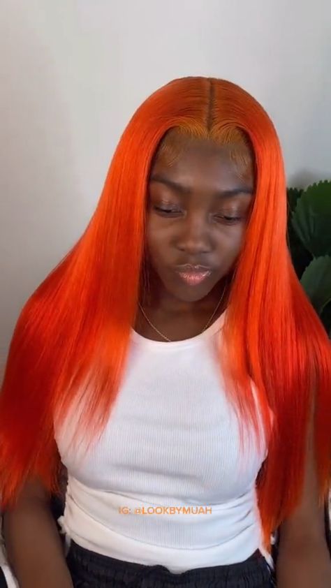 Wig, lace front , dark skin , orange Burnt Orange Lace Front Wig, Orange Wig, Orange Hair, Hair Wigs, Bright Orange, Burnt Orange, Human Hair Wigs, Lace Front Wigs, Hair Inspo