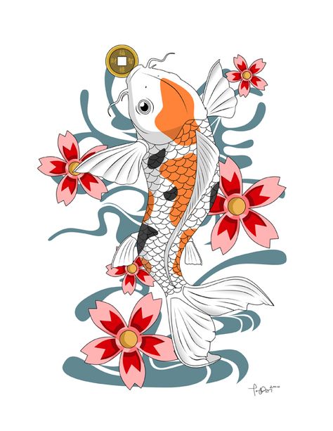 Dragon Koi Tattoo Design, Half Sleeve Tattoos Sketches, Drawing Fish, Koi Dragon, Cupid Tattoo, Toucan Art, Coy Fish, Koi Fish Drawing, Drawn Fish