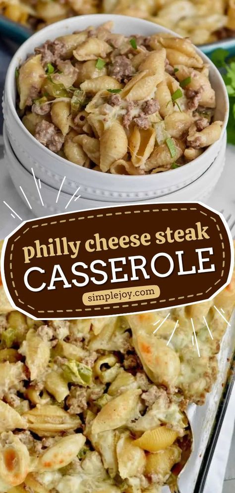 This Philly Cheese Steak Casserole with cream cheese is the perfect fall dinner recipe! This cheese steak recipe is full of the Philly Cheese Steak flavor you love, but baked up in a delicious noodle casserole! You should try it! Pasta In Oven, How To Reheat Pasta, Cheese Steak Casserole, Philly Cheese Steak Casserole Recipe, Casserole With Cream Cheese, Reheat Pasta, Steak Casserole, Philly Cheese Steak Casserole, Cheesesteak Recipe