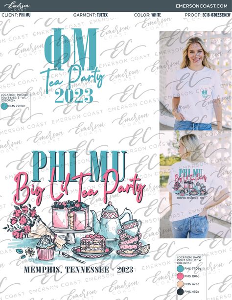 Customize for your sorority! Tea Party | Sorority Tshirts | Greek T-shirts | Sorority Apparel | Big Little Tea Party | Sorority Big Little Recruitment Themes, Sorority Shirt, Sorority Big Little, Sorority Tshirts, Sorority Apparel, Phi Mu, Sorority Outfits, Sorority Shirts, Big Little