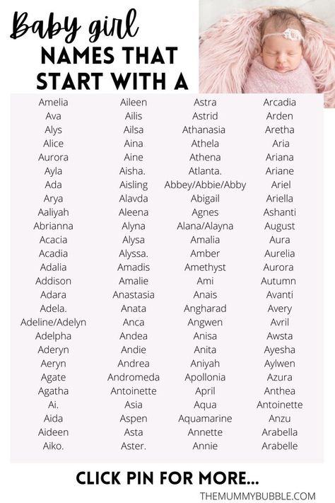 Cute baby girl names starting with A. A list of over 300 baby name ideas. Click the pin for more names and meanings Outfit Name Ideas, Cute Black Babies Names, Baby Girl Names Starting With A, Baby Names That Start With A, Girl Names That Start With A, Baby Names Starting With A, Names With S, H Names, Girl Names With E