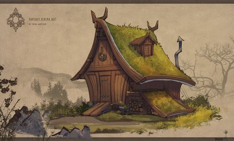 ArtStation - Fantasy viking hut, Frida E. Arntsen Viking Hut, Viking House, Viking Village, Fantasy Village, D D Character Ideas, Elves Fantasy, Architecture Sketchbook, Paintings And Drawings, Image Painting