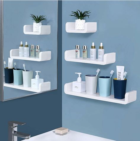 24 Renter-Friendly Amazon Fixtures & Storage Solutions for Small Spaces+#refinery29 Picture Ledge Shelf, Bathroom Shelf Organization, Ledge Shelf, Picture Ledge, Large Shelves, Estantes Flotantes, Bathroom Shelf, Display Picture, Wall Storage