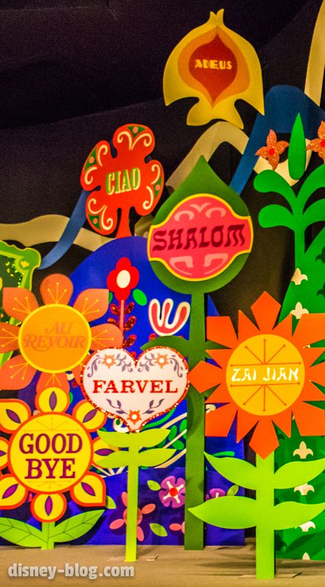 it's a small world farewell signs at Disney's Magic Kingdom Small World Decorations, Disney Its A Small World, Small World Christmas Ideas, It’s A Small World Disney, It's A Small World Disneyland, Disney Small World, Its A Small World Aesthetic, It’s A Small World Party, Its A Small World Party