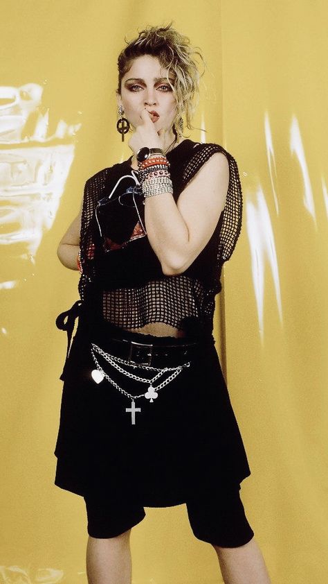 Madonna 1983 Madonna Black Outfit, Madonna Lucky Star Outfit, Madonna Outfit Ideas, Madonna 80s Outfit Costumes, 80s Glam Rock Fashion, Madonna 80s Outfit, Madonna 80s Fashion, Madonna Outfits, 80s Theme Party Outfits