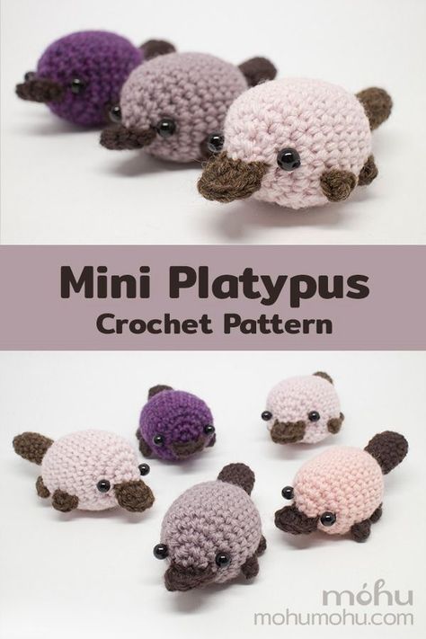 This month's new amigurumi pattern is a cute mini platypus! Amigurumi Platypus, Platypus Crochet Pattern, Crocheted Animals, Crochet Whale, Easy Knitting Projects, Confection Au Crochet, Crochet Bee, Crochet Teddy, Platypus