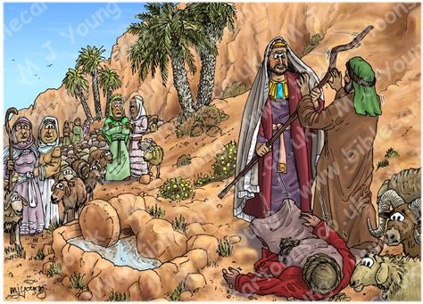 Exodus 02 - Moses flees to Midian - Scene 03 - Moses by well Moses Flees To Midian, Exodus Bible, Bible Cartoon, Cartoon Shows, Holy Bible, Sunday School, Bible, Zelda Characters, Fictional Characters