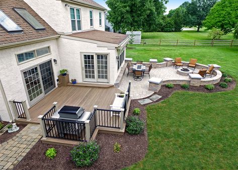 Custom Deck/Patio Malvern PA | 239 Sq Ft | Keystone Custom Decks Deck Vs Patio, Outdoor Deck Decorating, Patio Layout, Concrete Patios, Patio Deck Designs, Deck Designs Backyard, Backyard Remodel, Custom Decks, Decks Backyard