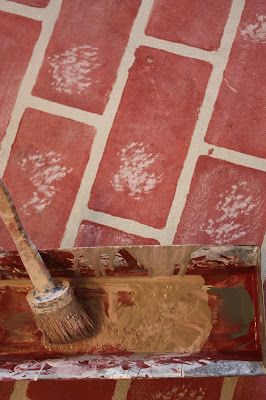 Pen & Hive: How To Paint a Faux Brick Floor on Concrete Faux Brick Floor, Faux Brick Flooring, Painting Pavers, Brick Sidewalk, Brick Porch, Terracotta Floors, Concrete Patio Makeover, Garage To Living Space, Door Projects