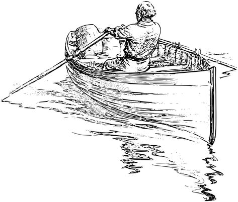 Man rowing boat - Openclipart Man Rowing Boat, Boat Stencil, Boat Sketch, Clip Art Black And White, Boat Tattoo, Boat Illustration, Anchor Tattoo Design, Boat Drawing, Beach Art Painting