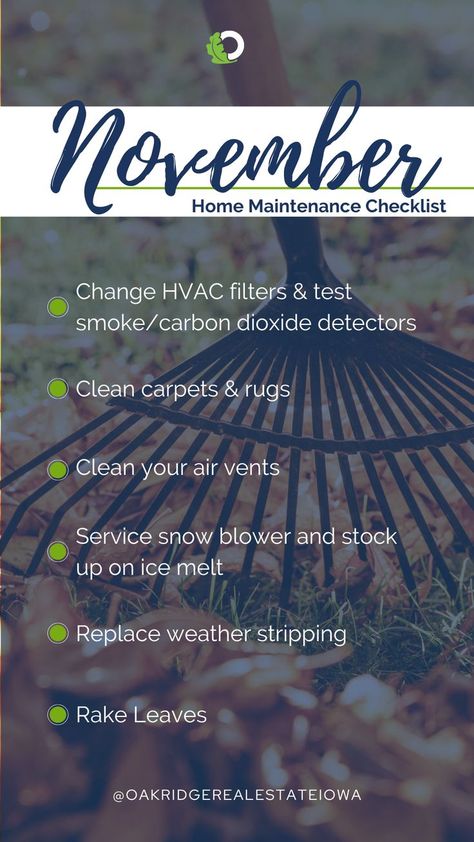 November is here! As we prep for the holiday season, it is easy for items around the house to get pushed to the side. Here is this month's home maintenance checklist. These six common items are easy to forget but important to the health and longevity of your home. October Home Maintenance, Home Maintenance Tips, Ways To Love, Home Maintenance Checklist, Real Estate Agent Marketing, Hvac Filters, Maintenance Checklist, Clean Microwave, Fall Days