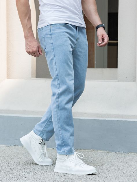 Light Blue Jeans Outfit Men, Light Colored Jeans Outfit, Blue Jeans Outfit Men, Light Color Jeans, Light Blue Pants, Jeans Outfit Men, Outfits Con Jeans, Blue Jean Outfits, Men Jeans Pants