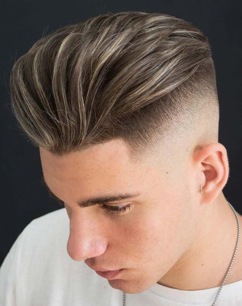 Disconnected Finger Comped Pomp - This pompadour takes many of the techniques we’ve already discussed (finger combing, a skin fade, and a disconnect) and gracefully blends them into one look. Mens Haircuts Medium, Mens Hairstyles Fade, Pompadour Hairstyle, Medium Length Hair Men, Men Haircut Styles, Cool Hairstyles For Men, Top Hairstyles, Corte De Cabelo Masculino