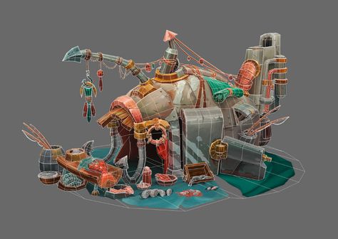 Bangunan Minecraft, Props Concept, Hand Painted Textures, Fish House, Affinity Designer, Game Concept Art, Game Inspiration, Prop Design, Visual Development