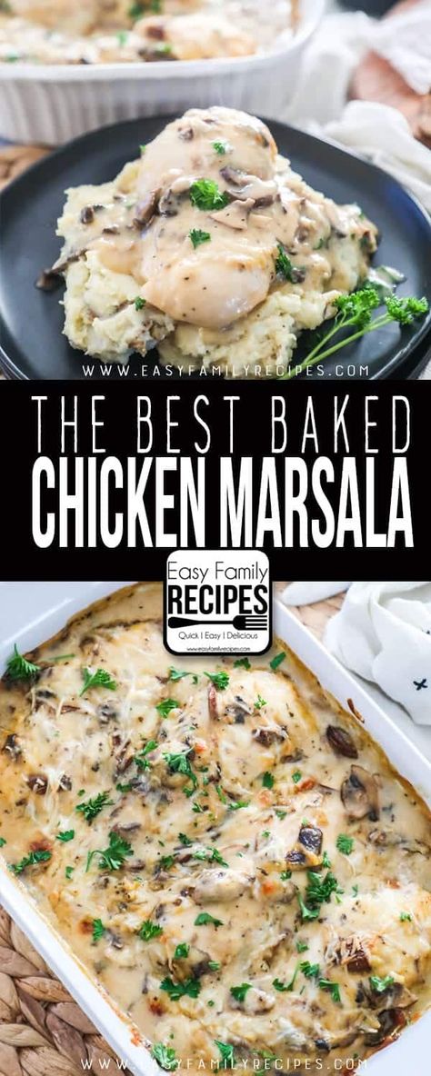 Best Baked Chicken Marsala · Easy Family Recipes Chicken Marsala With Mashed Potatoes, Campbells Chicken Recipes, Baked Chicken Marsala, Wedding Chicken, The Best Baked Chicken, Double Recipe, Best Baked Chicken, Chicken Lombardy Recipes, Chicken Marsala Easy