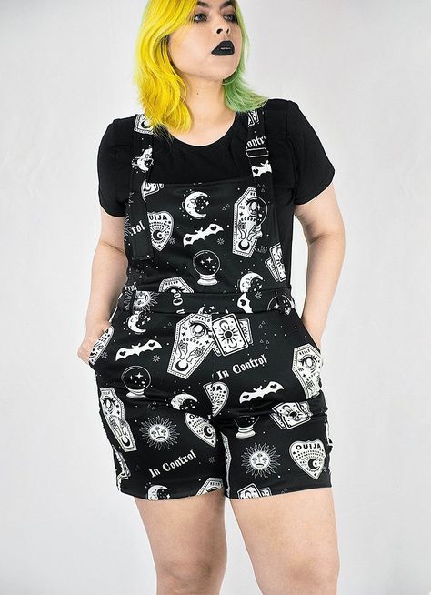 Plus Size Goth Clothes : Gothic Overalls | In Control Clothing Plus Size Goth Clothes, Goth Summer Outfits, Summer Goth Outfits, Witchy Outfits, Plus Size Goth, Womens Overalls, Strega Fashion, Alt Aesthetic, Night Reading