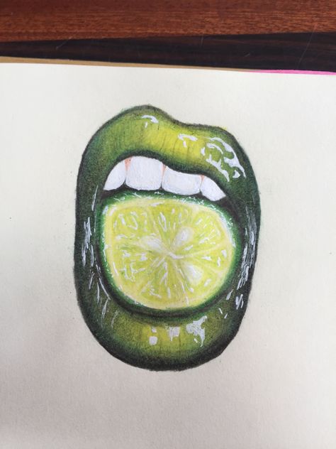 Lips Eating Fruit Drawing, Lime Mouth Drawing, Lime Lips Drawing Tutorial, Lemonade Lips Drawing, Eating Mouth Drawing, Lemon Lips Drawing, Mouth Eating Drawing, Fruit Lips Drawing, Lime Lips Drawing