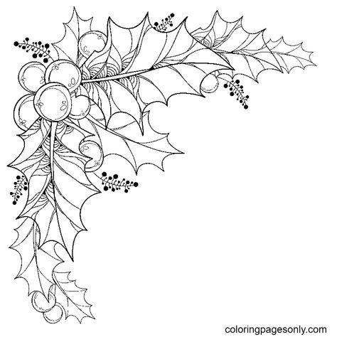 Christmas Holly Coloring Pages - Coloring Pages For Kids And Adults Christmas Colouring Printables Free, Christmas Coloring Printables Free, Adult Christmas Coloring Pages, Mistletoe Drawing, Santa Coloring, Watercolor Christmas Cards Diy, Typography Christmas, Floral Back Tattoos, Christmas Sketch