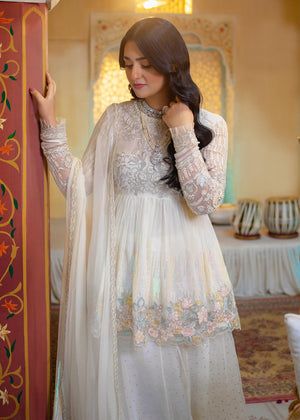 Frock And Sharara, Organza Sharara, Pakistani Frocks, Sharara Style, Party Wear Frocks, Short Frock, Chiffon Sleeves, Organza Sleeves, Pakistani Wedding Dress