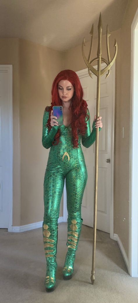 Decided to give her a trident (because why not? Haha) Mera Cosplay, Mera Costume, High Heel Wedges, Cute Costumes, Animal Dolls, Redheads, Cosplay Costumes, Halloween Costumes, Fall Decor