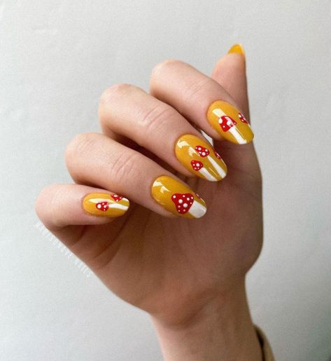 mushroom nails, 70s nail art designs, mushroom nail designs, mushroom nail art ideas, trippy mushroom nails, psychedelic mushroom nails, hippie nails, swirl nails, summer nail designs 2022, summer nails 2022, drippy nails, hippie nails 2022, psychedelic mushroom and swirl nail designs, trippy nails, hippie mushroom nails, psychedelic nail art Nail Mushroom Art, Mushroom Nail Art Easy, Nail Designs Mushroom, Fall Mushroom Nails, Nail Art Mushroom, 70s Nail Art, Mushroom Nails Acrylic, Eco Nails, Trippy Mushroom Nails