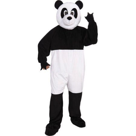 Panda Mascot Adult Halloween Costume - One Size, Men's, Black Panda Costume, Panda Costumes, Bear Costume, Unique Costumes, White Bear, Adult Halloween Costumes, Funny Movies, Shoe Covers, School Mascot