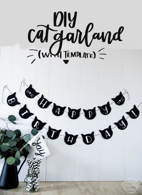 Cat Garland, Cat Banner, Cat Party Decorations, Kitten Birthday Party, Cat Themed Parties, Cat Themed Birthday Party, Birthday Banner Template, Diy Birthday Banner, Kitten Party