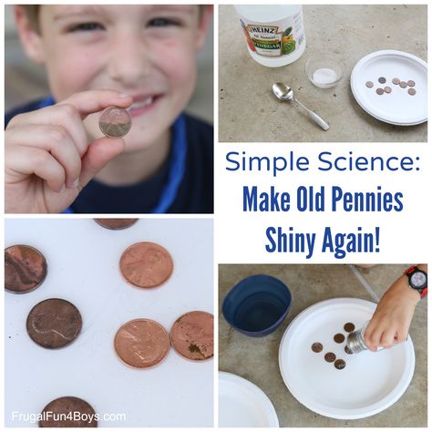 Simple Science: Make Old Pennies Shiny Again! Kitchen Backsplash Diy, How To Clean Pennies, Kids Science Experiments, Science Activities For Toddlers, Chemistry Project, Chemistry Projects, How To Clean Copper, Salt And Vinegar, Simple Science