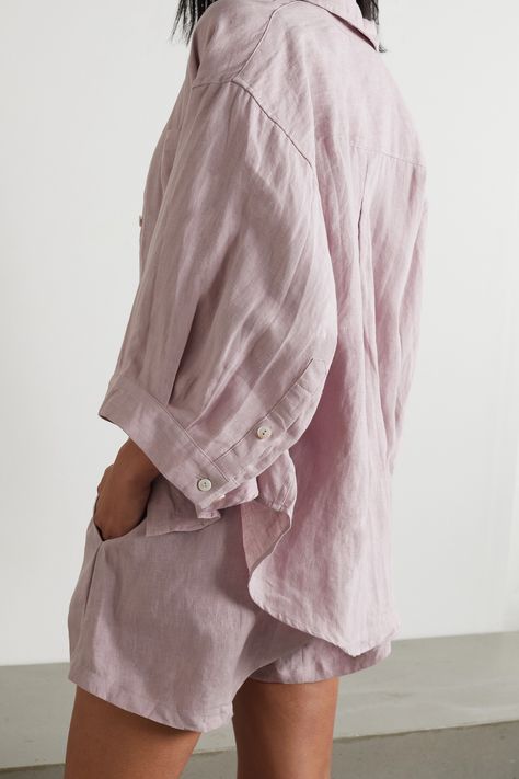 Linen Fashion Women, Linen Summer Outfits, Linen Style Fashion, Deiji Studios, Hijab Designs, Shirt And Shorts Set, Linen Shirts Women, Linen Fashion, Shirt And Shorts