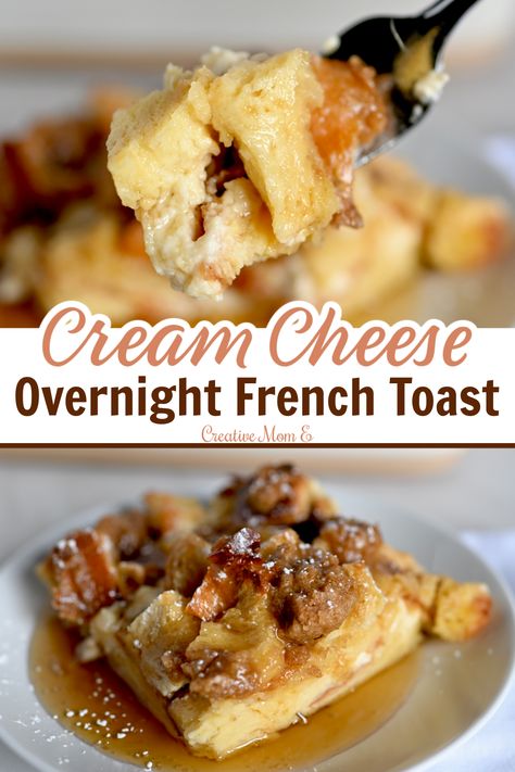 Nothing is better than meal prepping Overnight Cream Cheese French Toast for delicious breakfast that will leave a lasting impression. #DeliciousBreakfast #Yummy #FamilyFavorite #MapleSyrup #CreativeMomE Cream Cheese French Toast Bake, Cream Cheese French Toast, Cheese French Toast, Stuffed French Toast Cream Cheese, Weekday Breakfast, Overnight French Toast, School Breakfast, French Crepes, Brunch Time