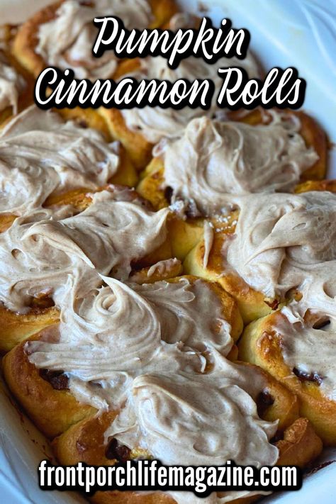 You’ll never forget the taste of these delicious pumpkin cinnamon rolls. A soft yeast roll full of pumpkin, brown sugar, butter, and pecans is frosted with cinnamon cream cheese frosting. Easy, delicious and perfect for breakfast or a treat anytime. Yeast Roll, Brown Sugar Butter, Cinnamon Cream Cheese, Porch Life, Pumpkin Cinnamon Rolls, Yeast Rolls, Friends Food, Cinnamon Cream Cheese Frosting, Cinnamon Rolls Recipe