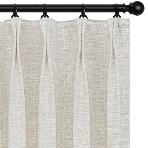 PRICES MAY VARY. 【PAIR SOLD】Each package includes 2 panels of pinch pleated drapes, comes with curtain rings and plastic hooks ( pls kindly note that plastic hooks have been inserted onto the tops of curtains when production, curtain rings are packed seperatly ), fitting up to 1.5" curtain rods / poles. 【RICH LINEN】350GSM(grams per square meter); These casual linen draperies are crafted from linen blended fabric (10% linen, 90%polyester), reduce of the high cost of linen-only material while crea Pinch Pleat Drape, Blackout Curtains Bedroom, Linen Blackout Curtains, Drapes For Bedroom, Linen Drapery, Drapes For Living Room, Pleated Drapes, Pinch Pleat Curtains, Linen Curtain