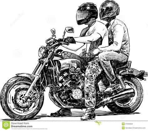 Couple On Motorcycle Royalty Free Stock Images - Image: 31064659 Couple On Motorcycle, Illustration Couple, Couple Poses Drawing, Motorcycle Couple, Motorcycle Drawing, Bike Drawing, Bike Sketch, Motorcycle Illustration, Watercolor Woman