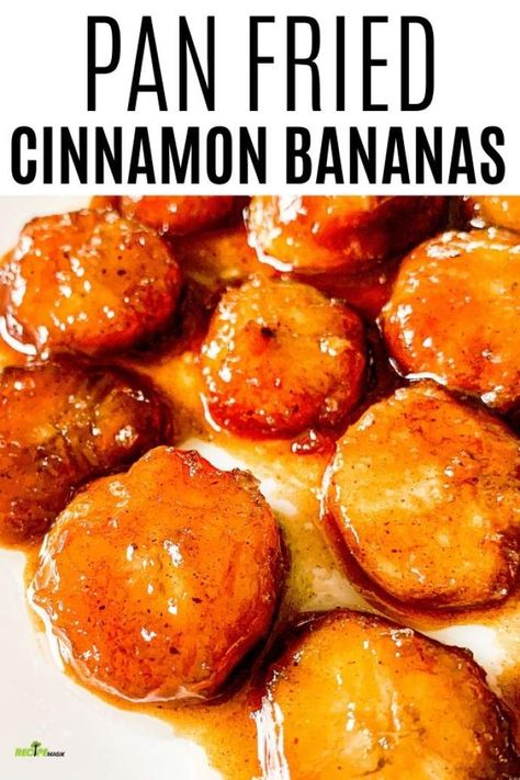 Pan Fried Cinnamon Bananas - This is an Easy Banana Recipe where we fry the chopped bananas with some butter, cinnamon, honey & brown sugar. #recipes #bananas #panfried - recipemagik.com Pan Seared Bananas, Fried Bananas With Brown Sugar, Fried Banana Recipes, Banana Recipes Easy, Cooking Bananas, Fried Bananas, Strawberry Shortcake Recipes, Banana Chips, Peach Cobbler Recipe