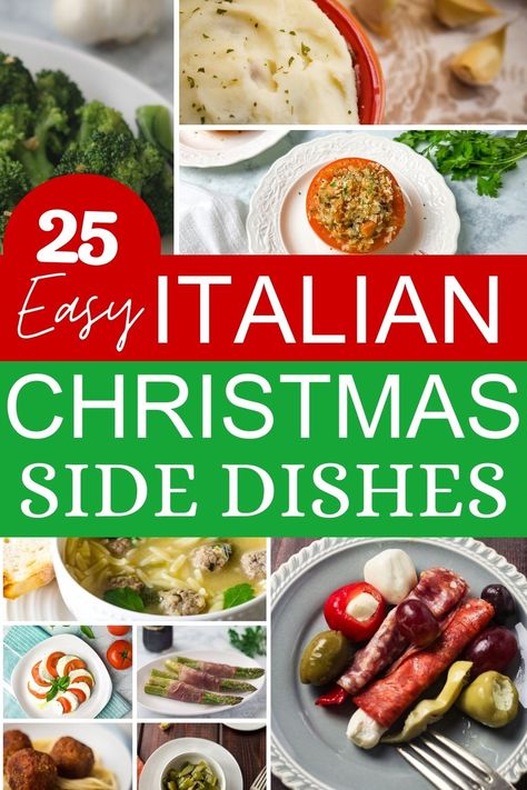 Get inspired with these easy and delicious Italian side dishes for Christmas dinner. These will go with a variety of main courses whether ham, chicken roast or pasta. And if you celebrate the Seven Feasts on Christmas Eve, I've got you covered too. These Christmas side dishes are loaded with Italian flavor making sure everyone will enjoy them!. Italian Food Christmas Dinner, Christmas Recipes Sides, Italian Christmas Eve Dinner, Italian Christmas Dinner, Healthy Side Recipes, Christmas Dinner Sides, Italian Cooking Recipes, Easy Italian Recipes, Christmas Side Dish Recipes