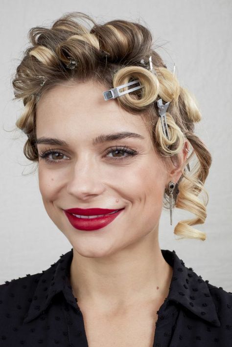 Pin Curls: Follow this Easy Tutorial to Nail this Style | All Things Hair US 1920s Pin Curls, Pin Curl Tutorial Long Hair, 50s Curls Tutorial, Curly Hair One Side Pinned, 1940s Hairstyles For Long Hair Tutorial, How To Pin Curls After Curling, How To Do Pin Curls, Pin Curl Hairstyles, Ringlet Curls Hairstyles