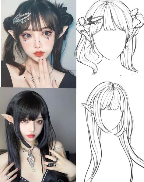 How To Draw Bangs Realistic, Bangs Refrences Drawings, How To Draw Bangs Anime, Bangs Drawing Tutorial, Bangs Tutorial Drawing, Hair Bangs Drawing, Fringe Drawing, Anime Bangs Reference, Bangs Reference Drawing