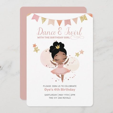 Create your own Invitation | Zazzle Stars And Swirls, Princess Ballerina, Bow Birthday, Ballet Party, Ballerina Birthday Parties, Glitter Banner, Ballerina Party, Ballerina Birthday, Fourth Birthday