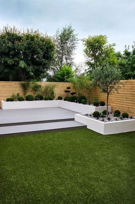 Low Maintenance Garden Design, Large Backyard Landscaping, Small Garden Landscape, Minimalist Garden, Back Garden Design, Garden Area, Modern Garden Design, Garden Architecture, White Planters