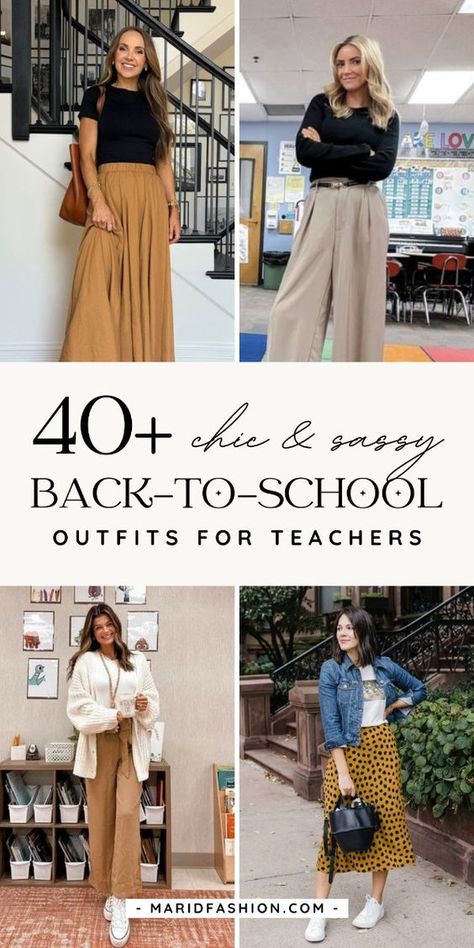 Elevate your back-to-school style with 40 professional and stylish teacher outfits. These looks are perfect for making a great impression in the classroom while maintaining comfort and sophistication. From tailored blazers to chic skirts, these outfits will keep you looking polished and put-together all day.	teacher outfits elementary | teacher outfits summer | teacher outfits  spring | teacher outfits winter | teacher outfits casual | young teacher outfits | casual teacher outfits | comfy teacher outfits | modern teacher outfits  | back to school teacher outfits | trendy teacher outfits | colorful teacher outfits Working In A School Outfits, Over 40 Teacher Outfits, Outfits For Elementary Teachers, Tall Teacher Outfits, Rainy Day Outfit For Teachers, Outfit Ideas For School Teachers, Teacher Outfits From Shein, Teacher Outfits Formal, Outfit Inspo Teacher