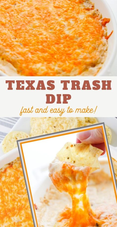 White Trash Dip, Healthy Football Party Food, Texas Trash Warm Bean Dip, Trash Dip Recipe, Hillbilly Food, Appetizers Football, White Trash Recipe, Warm Bean Dip, Texas Trash Dip