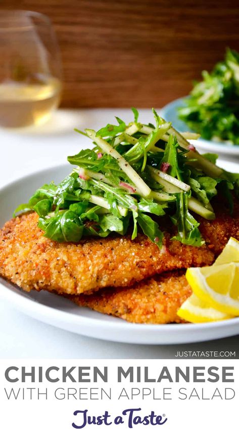 Apple Recipes Dinner, Green Apple Salad, Apple Salad Recipe, Fried Chicken Cutlets, Chicken Cutlet Recipes, Chicken Milanese, Breaded Chicken Cutlets, Apple Salad Recipes, Just A Taste