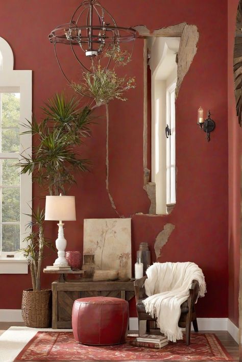 rustic red paint, white rug, living room design, home decor ideas, interior design tips, space planning guidelines, kitchen color matching Light Oak Floors, Sage Green Kitchen, Green Kitchen Cabinets, Rug Texture, Paint Can, Wall Paint Colors, Red Walls, Green Kitchen, Red Paint