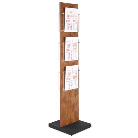 Double Sided, Plywood Literature Display Stand/Holder, Dark Wood w/Black Base Brochure Stand, Wooden Magazine Rack, Brochure Display, Brochure Holders, Small Pictures, Display Stand, Types Of Wood, Storage And Organization, Dark Wood