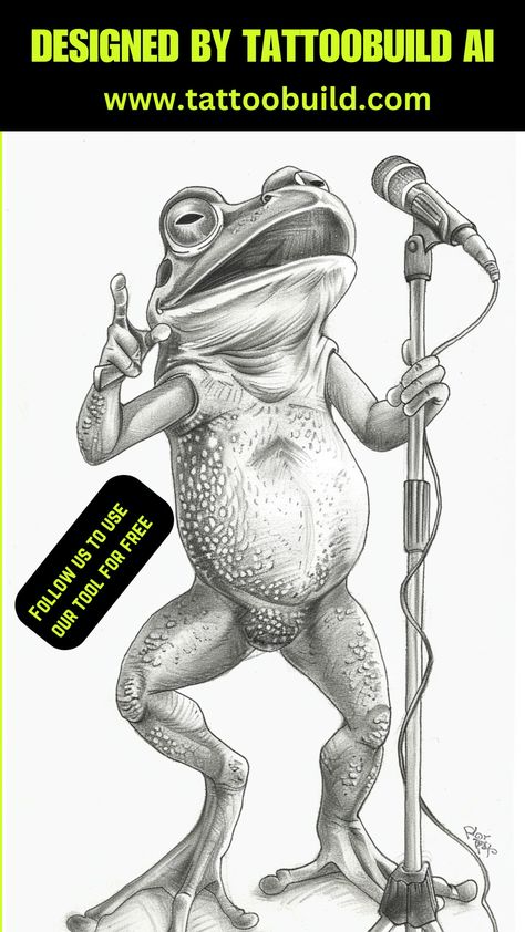 Singing frog| Follow to use our AI Tattoo generator for free Frog Tattoo Ideas, Singing Frog, Hart Tattoo, Tattoo Generator, Frog Sketch, Frog Stuff, Frog Tattoo, Frog Tattoos, Cartoon Pictures