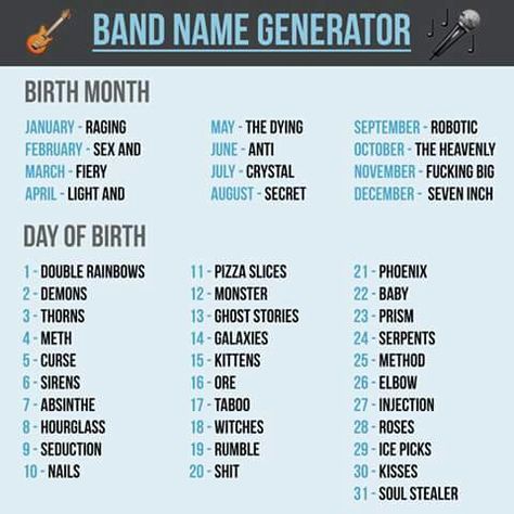 Aesthetic Band Names, Band Names Ideas, Band Name Generator, Bff Questions, Funny Name Generator, Number Tricks, Name Maker, Unicorn Names, Meaningful Pictures