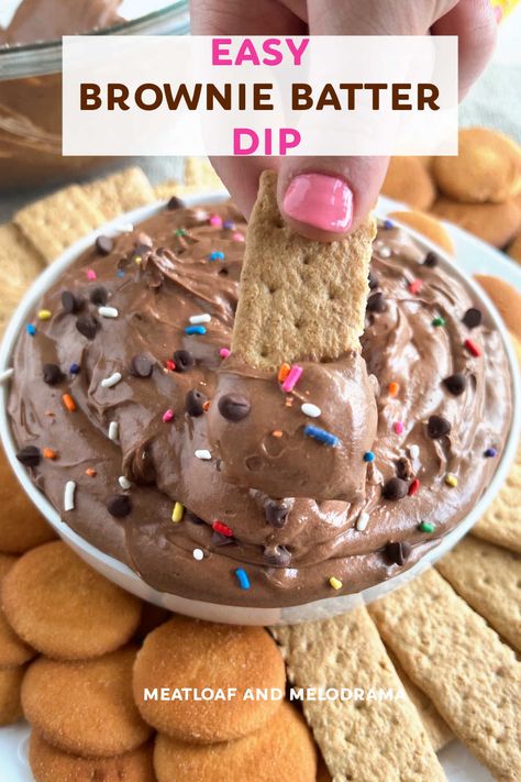 Easy Brownie Batter Dip, Brownie Dip, Brownie Batter Dip, Easy Dessert Dips, Dessert Dip Recipes, No Bake Banana Pudding, Dessert Dip, Sweet Dips, Dip Recipes Easy