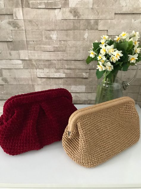 Crochet Party, Fur Clutch Bag, Fur Clutch, Knit Purse, Neutral Accessories, Velvet Yarn, Cloud Bag, Velvet Clutch, Straw Clutch