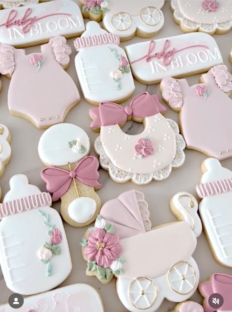 Baby Girl Cookies Decorated, Girl Baby Shower Cookies Decorated, Pink Baby Shower Cookies, Girl Baby Shower Cookies, Teddy Bear Cookies Baby Shower Girl, Baby Shower Cookies For Girl, Pink Onesie Cookies, Pink Bow Baby Shower Cookies, Pearl Baby Shower